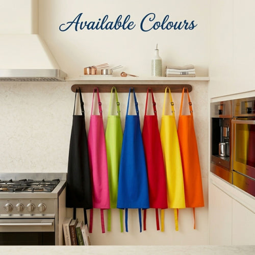 Selection of personalised adult apron colours available including blue and yellow options
