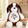 Personalised Beagle plush dog Buddy sitting on a carpet in a children's bedroom