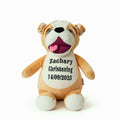 Child playing with personalised plush bulldog Benny – embroidered gift
