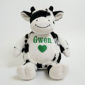 Personalised plush cow Snickers sitting facing forward