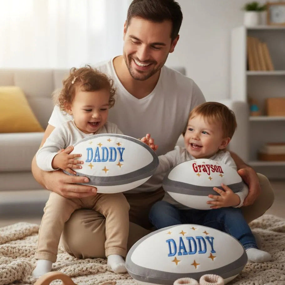 Personalised rugby ball with Daddy and Kids 