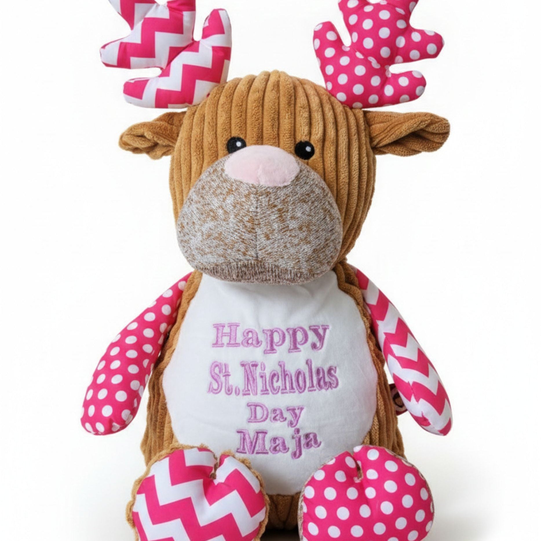 Snowy the personalised plush deer – front view