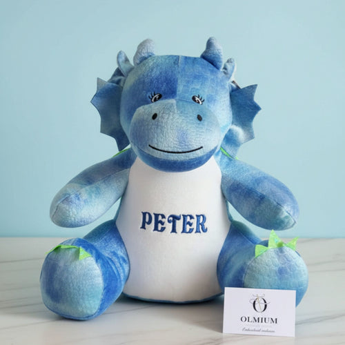 Wilbur the personalised plush dragon front view, soft and cuddly