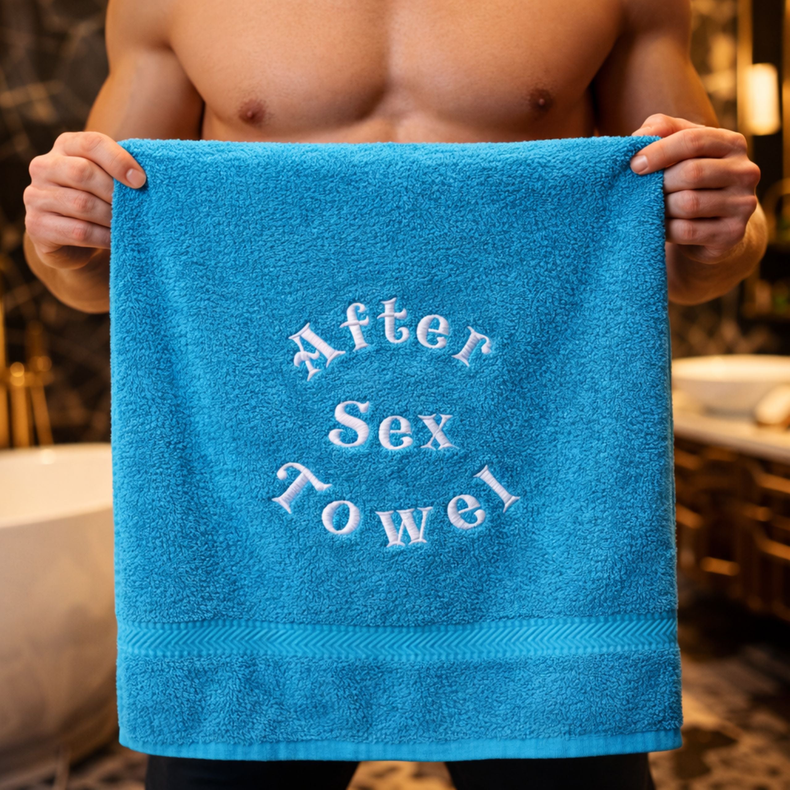 Man holding a clean soft cotton towel, ready for use at home
