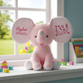 Front view of Daisy, a personalised pink plush elephant ready for embroidery 🐘