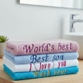 Stacked embroidered personalised towels in luxury cotton