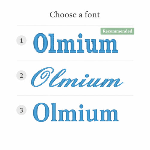 Personalised embroidery font options with three text styles for custom gifts