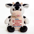 Button personalised plush signature cow sitting in the front embroidered soft toy gift