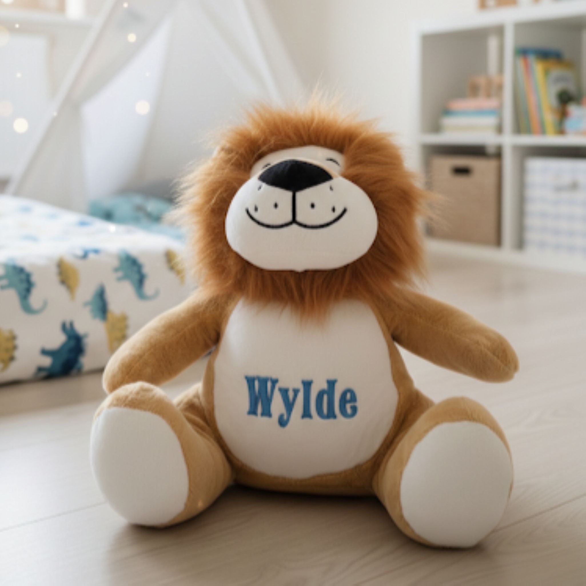 Personalised plush lion with embroidered 
