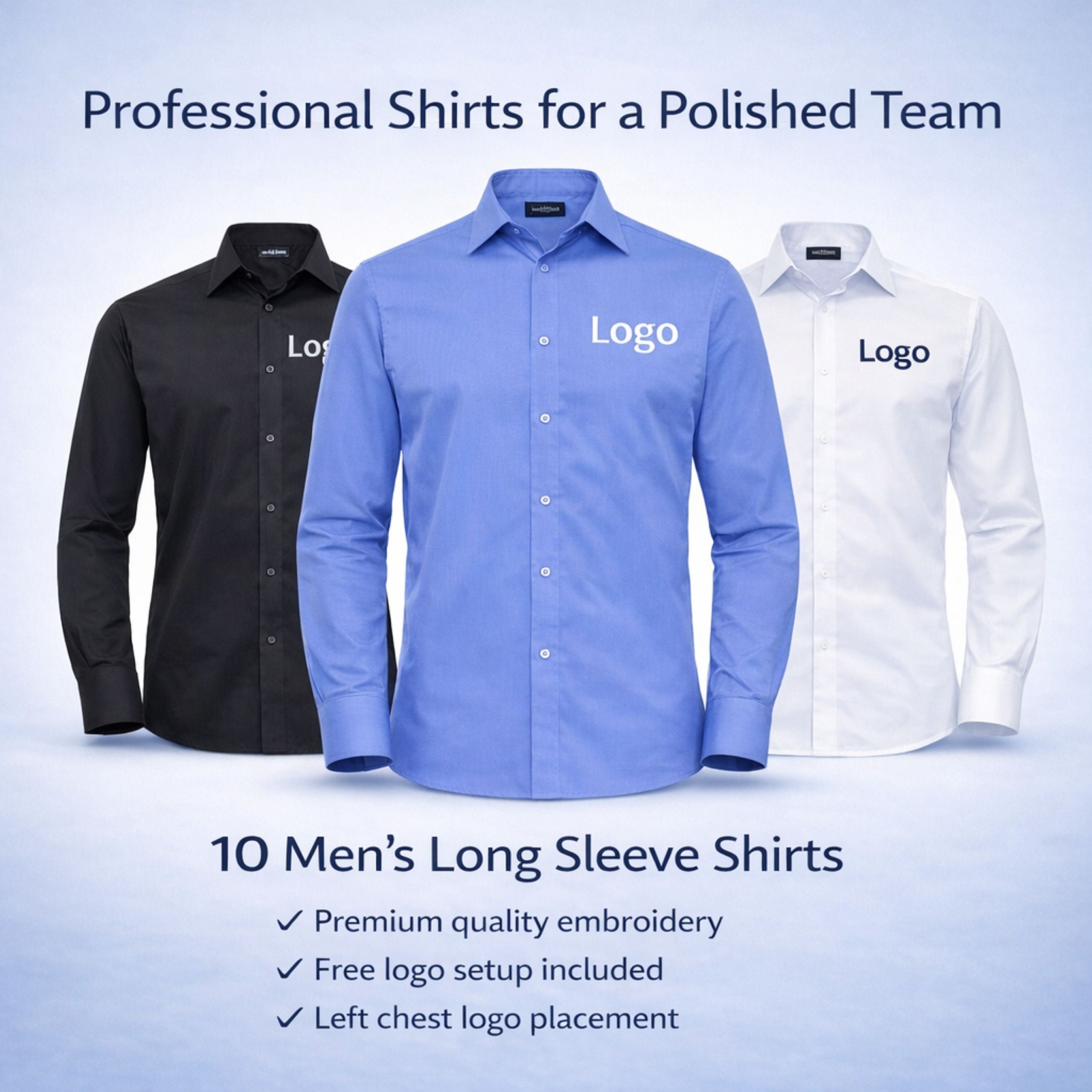 Embroidered Russell long sleeve workwear shirts with company logo for professional business uniforms