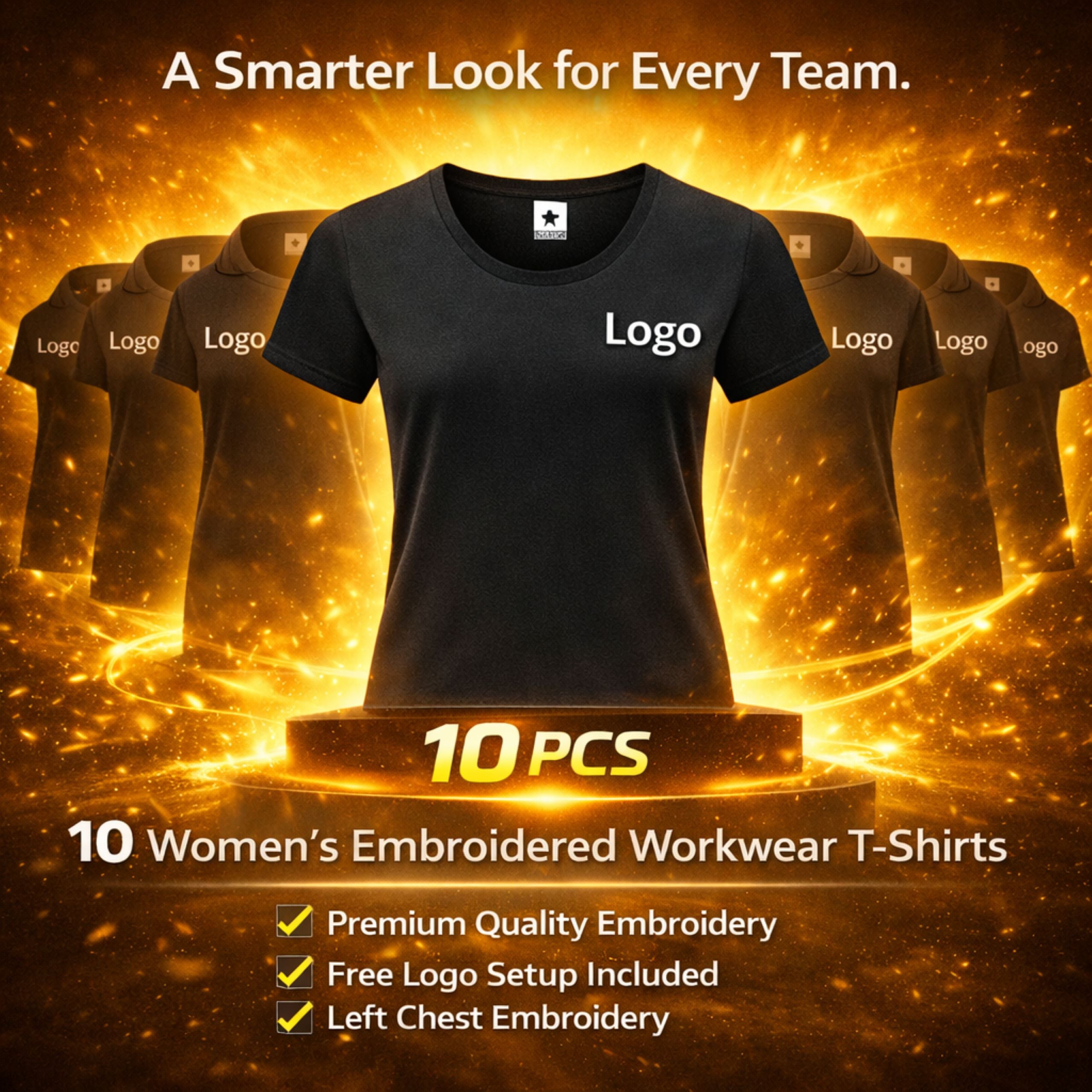 Ladies workwear T-shirt bundle with 10 embroidered T-shirts and company logo