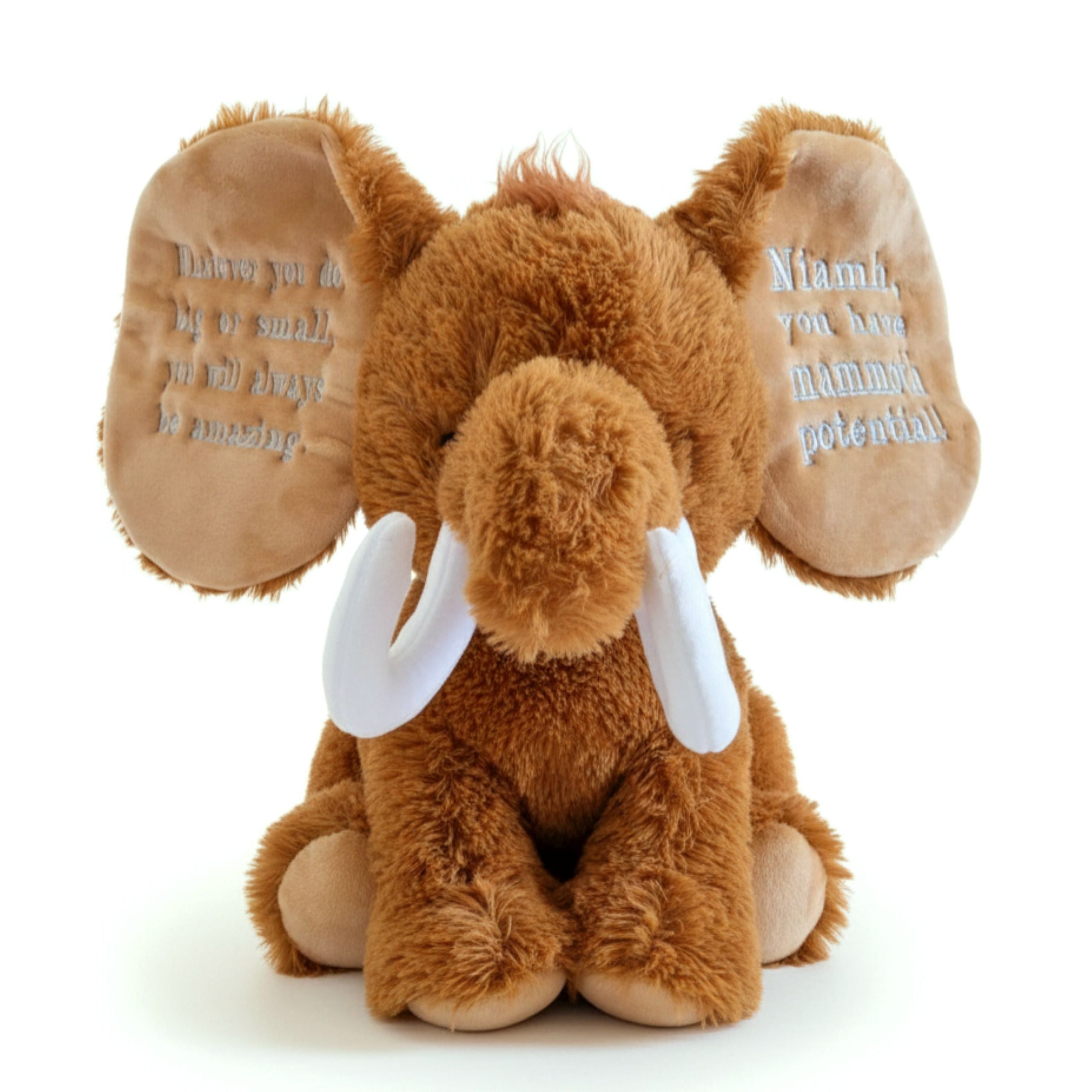 Fudge the personalised plush mammoth – front view