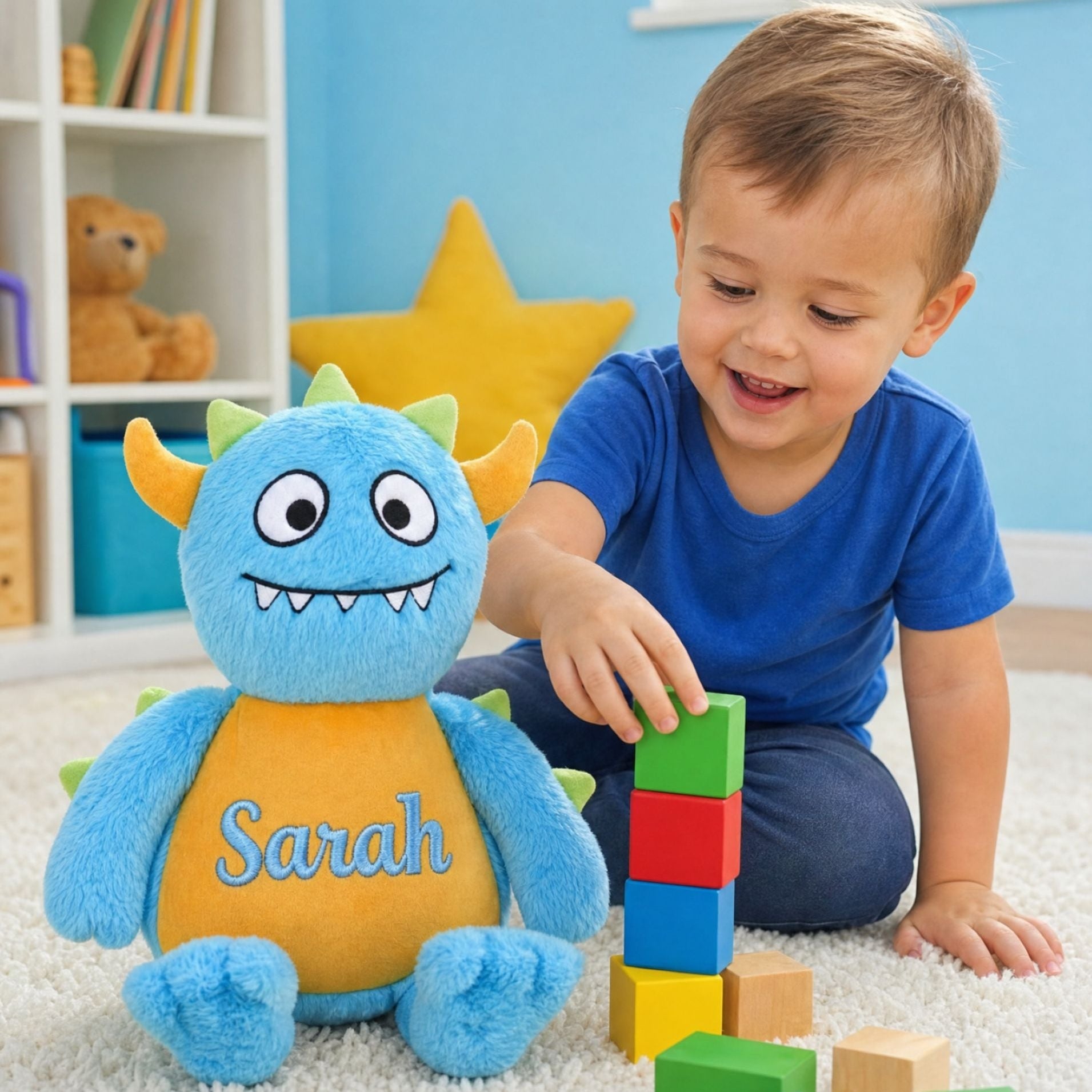 Personalised Plush Blue Monster, Perfect gifts  for you and yours family.