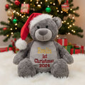 Personalised Christmas bear Holly sitting in front of Christmas tree embroidered festive teddy gift