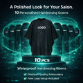 Pack of 10 personalised waterproof hairdressing gowns embroidered with salon logo