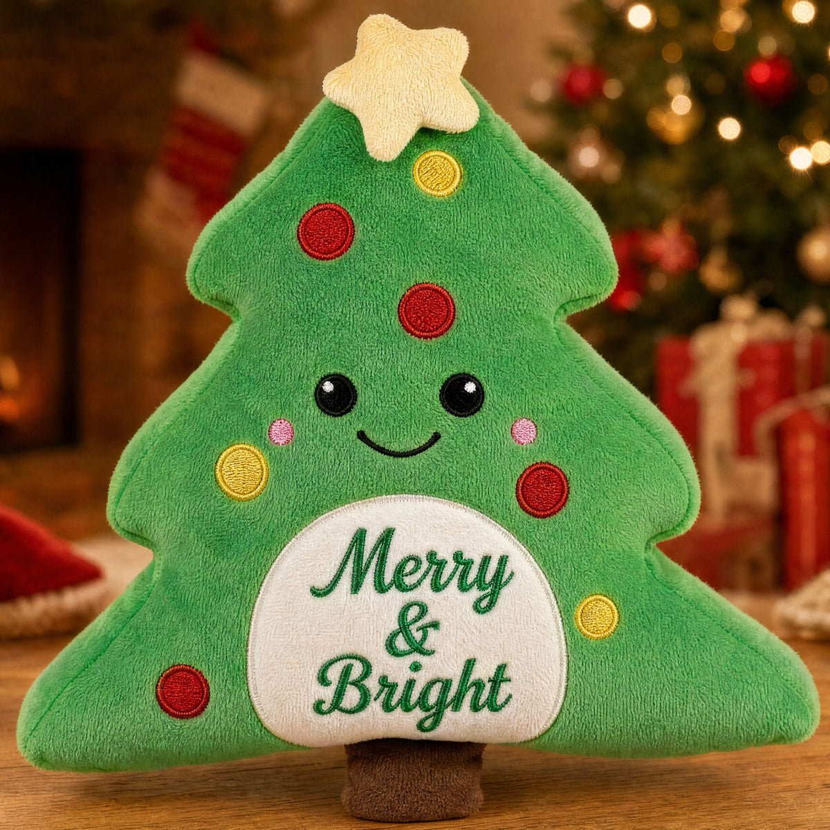 Jingle personalised Christmas tree plush toy displayed on a windowsill