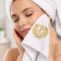 woman using personalised embroidered face cloth