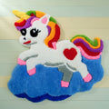 Unicorn on Cloud hand-tufted rug on floor, colorful and playful