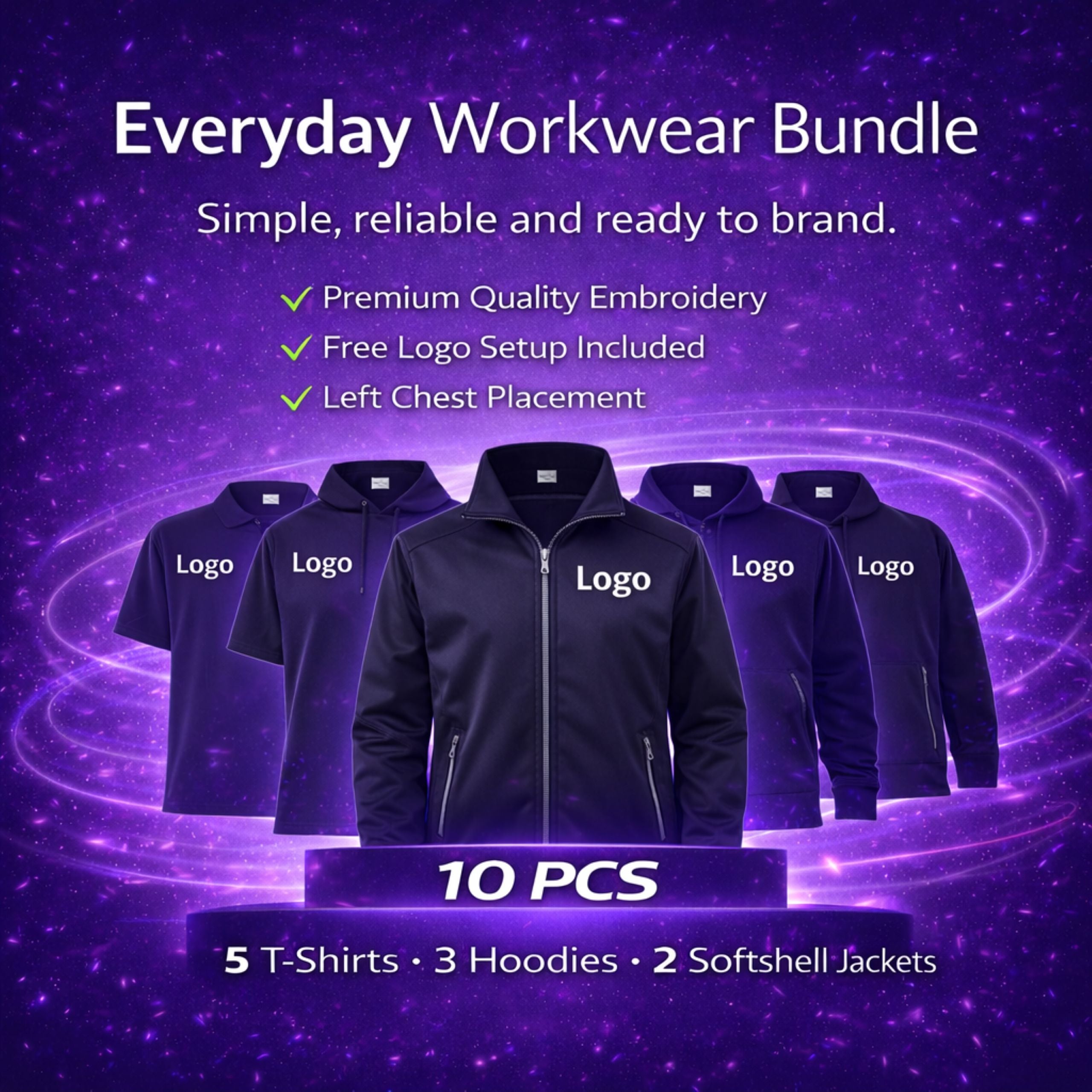 Workwear bundle 10 piece clothing pack with t-shirts hoodies and jackets