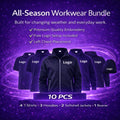 Workwear clothing bundle 10 piece pack with beanie for professional uniforms