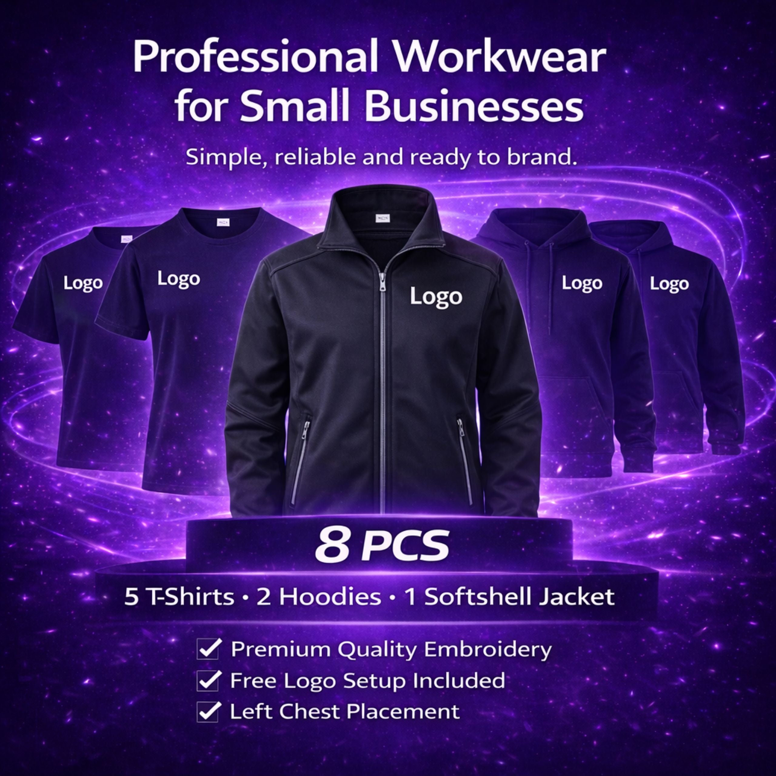 Workwear clothing bundle 8 piece pack for embroidered uniforms
